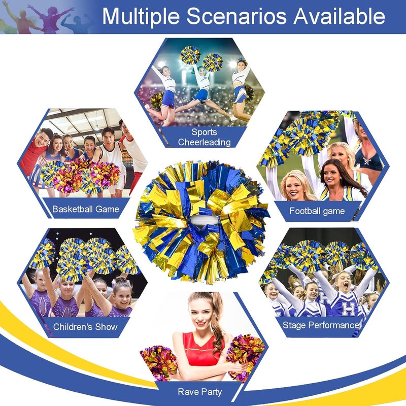 HOLENGS 4Pcs Upgraded 12inch Metallic Cheerleading Pom Poms, Cheerleader Pompoms Cheer Poms for Kids Adults, Cheering Squad Pompoms for School Sports Games Dance Party - Image 5